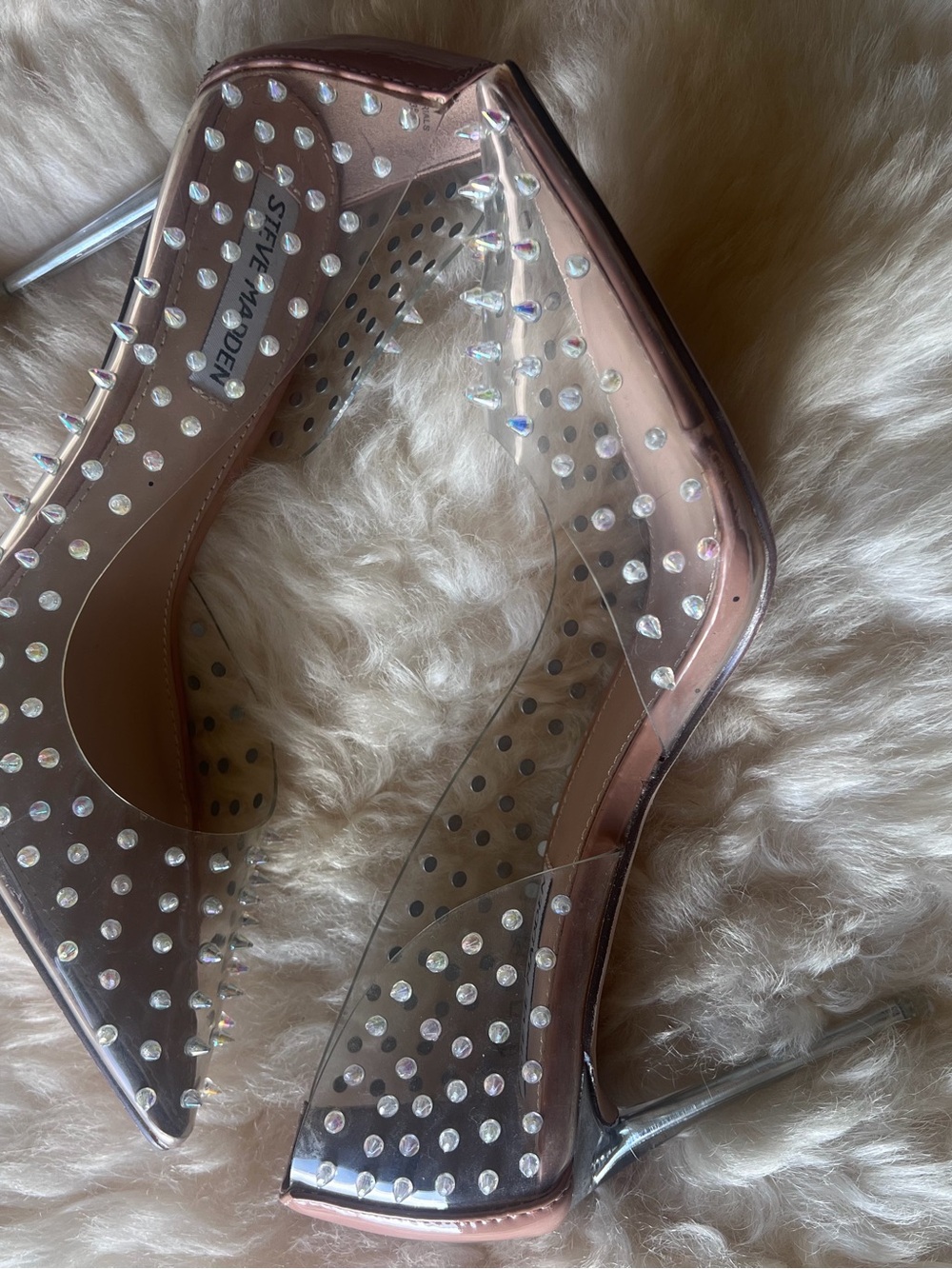 Steve Madden Transparent Crystal Spike Pointed-Toe Stiletto Pumps – Size 6.5 ✨💄 - Picture 15 of 16